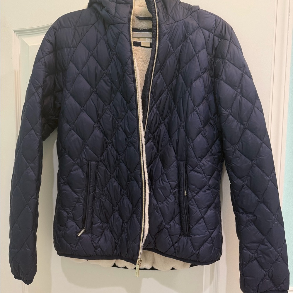 Michael Kors Navy Hooded Jacket Fur Lined